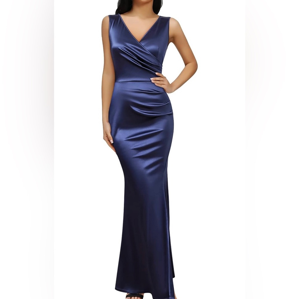 Elegant Blue Satin Evening Gown